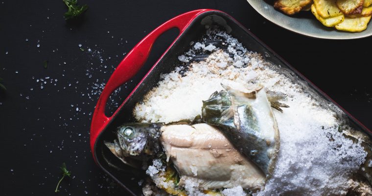 Forel in zoutkorst met basilicum en appelsien