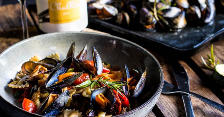 Geflambeerde mosselen in Pernod