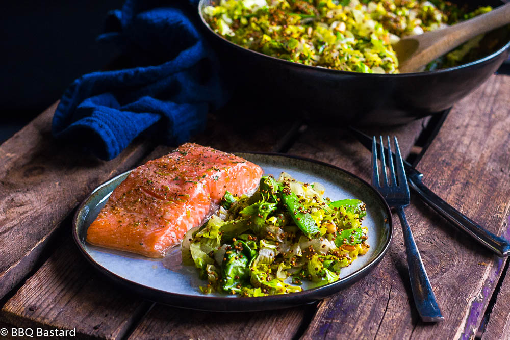 Gerookte zalm in Mojito Marinade en Mascavinae wijn