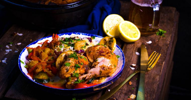 Stoofschotel van kip met gekonfijte citroen